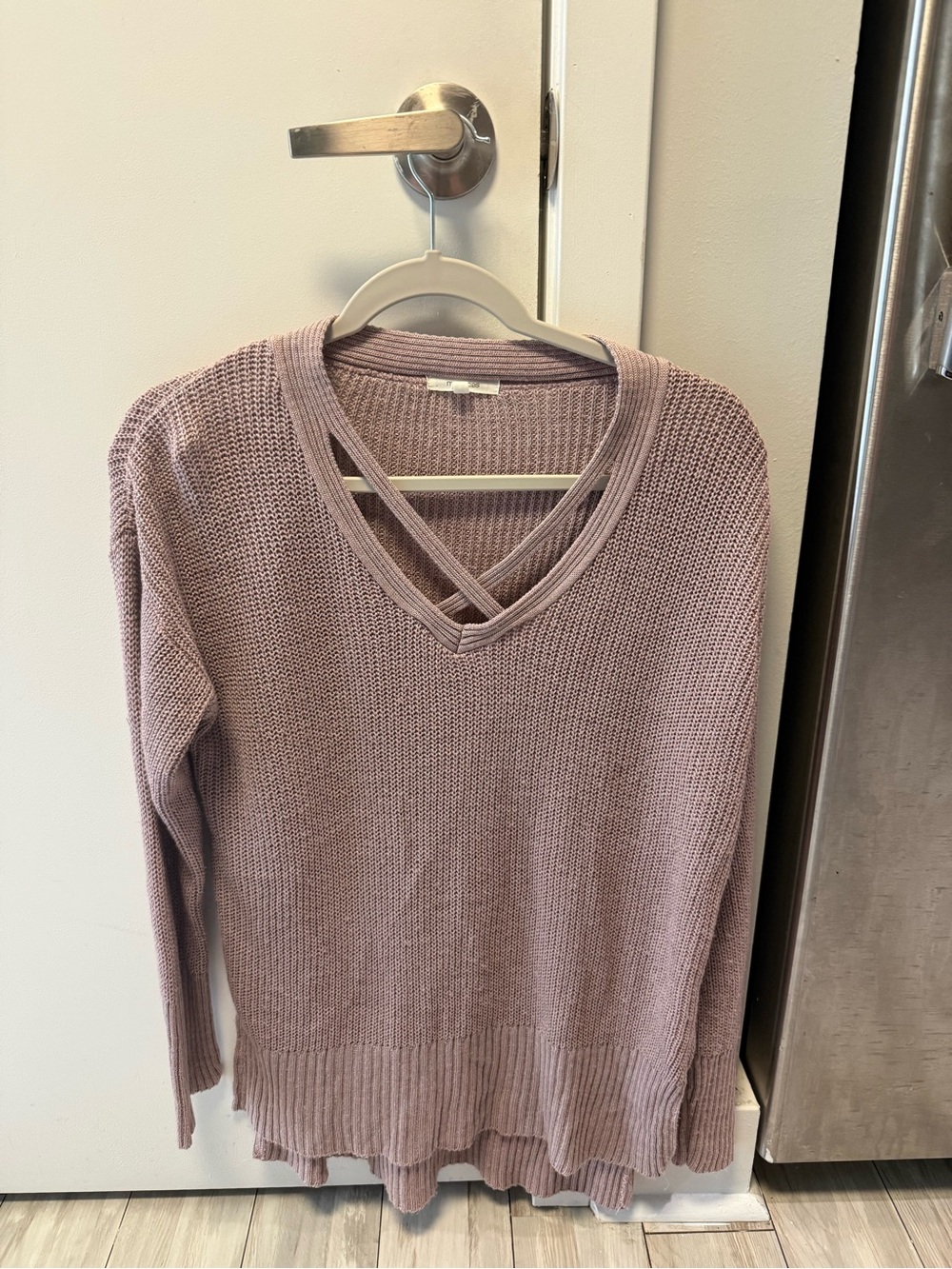 Maurices Dusty Mauve V-Neck Crisscross Knit Sweater